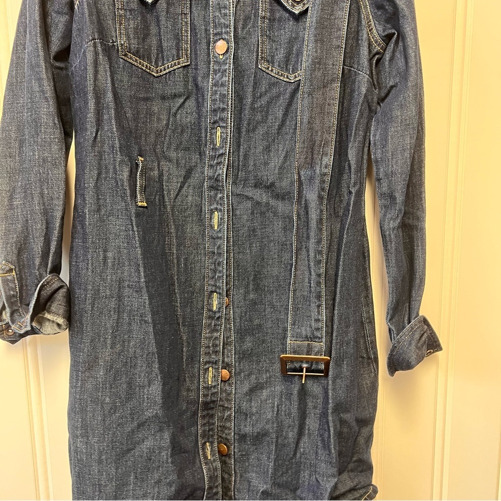 Wrangler Denim Shirt Dress Western Button Front Belted – Size Small - Picture 4 of 7